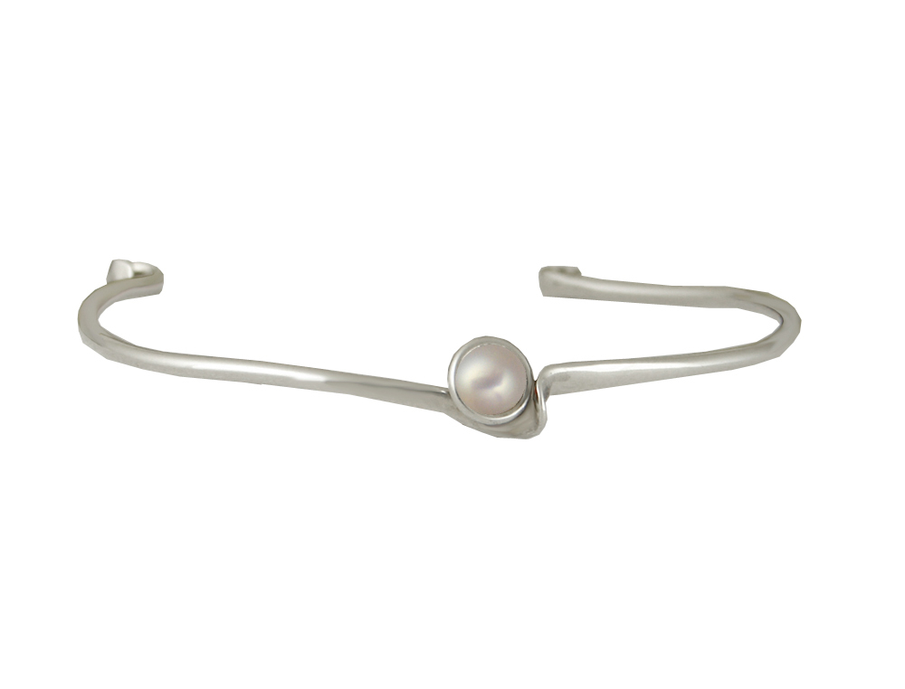 Sterling Silver Wave Cuff Bracelet With Cultured Freshwater Pearl Sterling Silver Wave Cuff Bracelet With Cultured Freshwater Pearl
